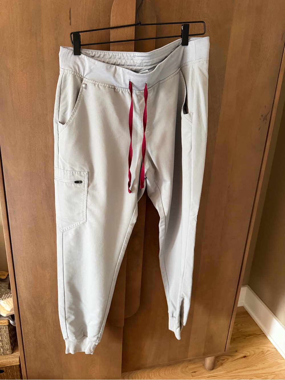 Figs Light Gray Women's Joggers with Red Drawstring
